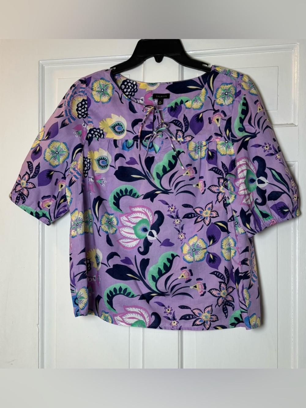 Talbots Purple Floral Lace-Up Blouse